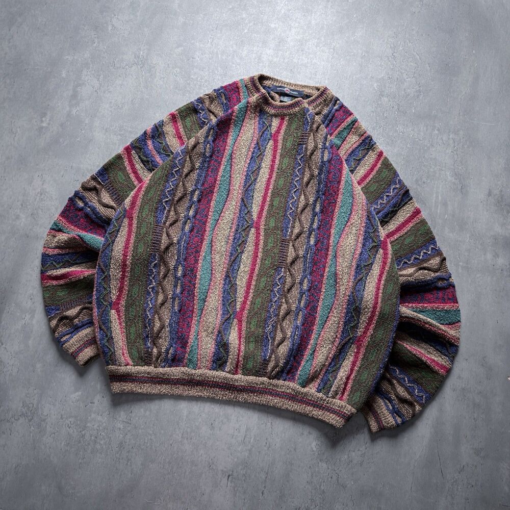 VTG Cotton Traders XL 3D Cable Knit Sweater Cotton Wool Coogi Style Multicolor